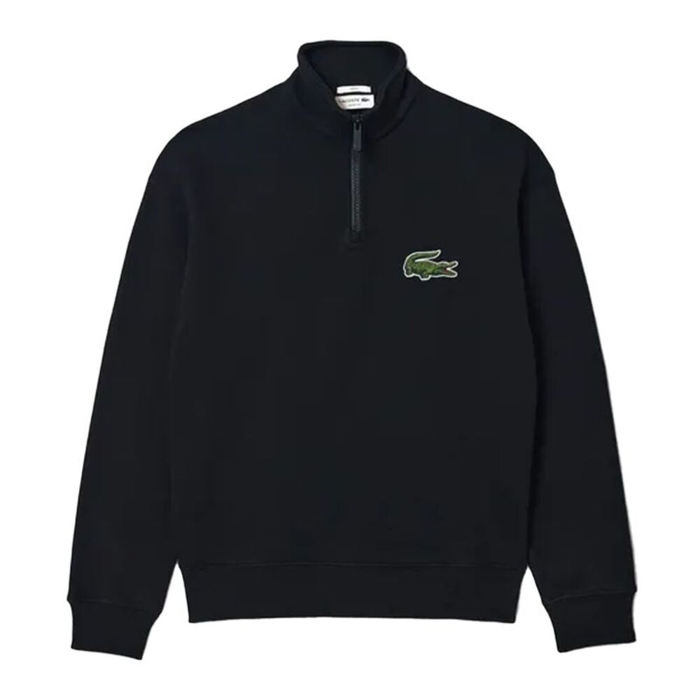 Lacoste Black Crewneck Half-Zip Sweater with Green Croc Logo